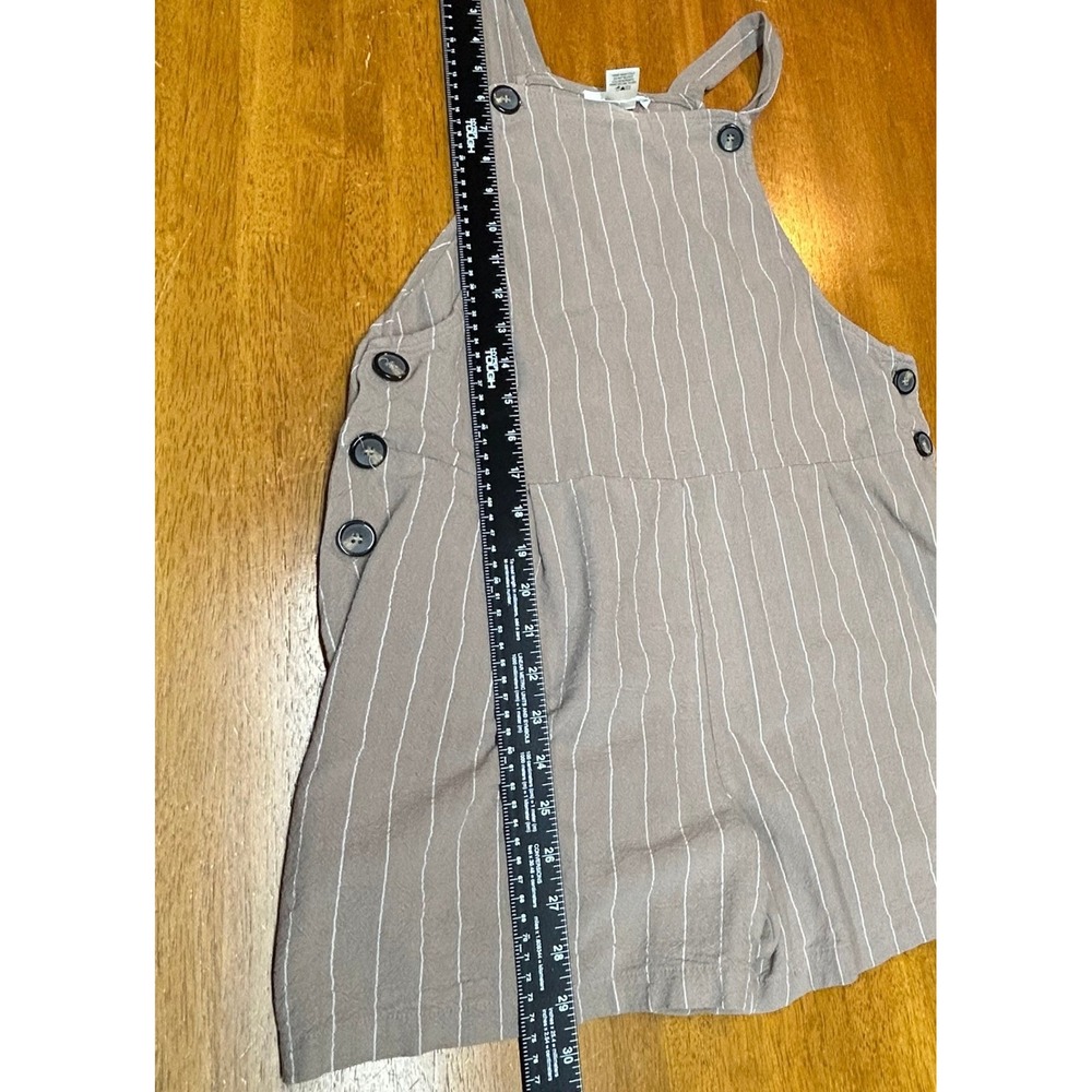 Urban Romantics Womens Taupe Pinstripe Linen Blend Shortall Romper Size L - Picture 5 of 11